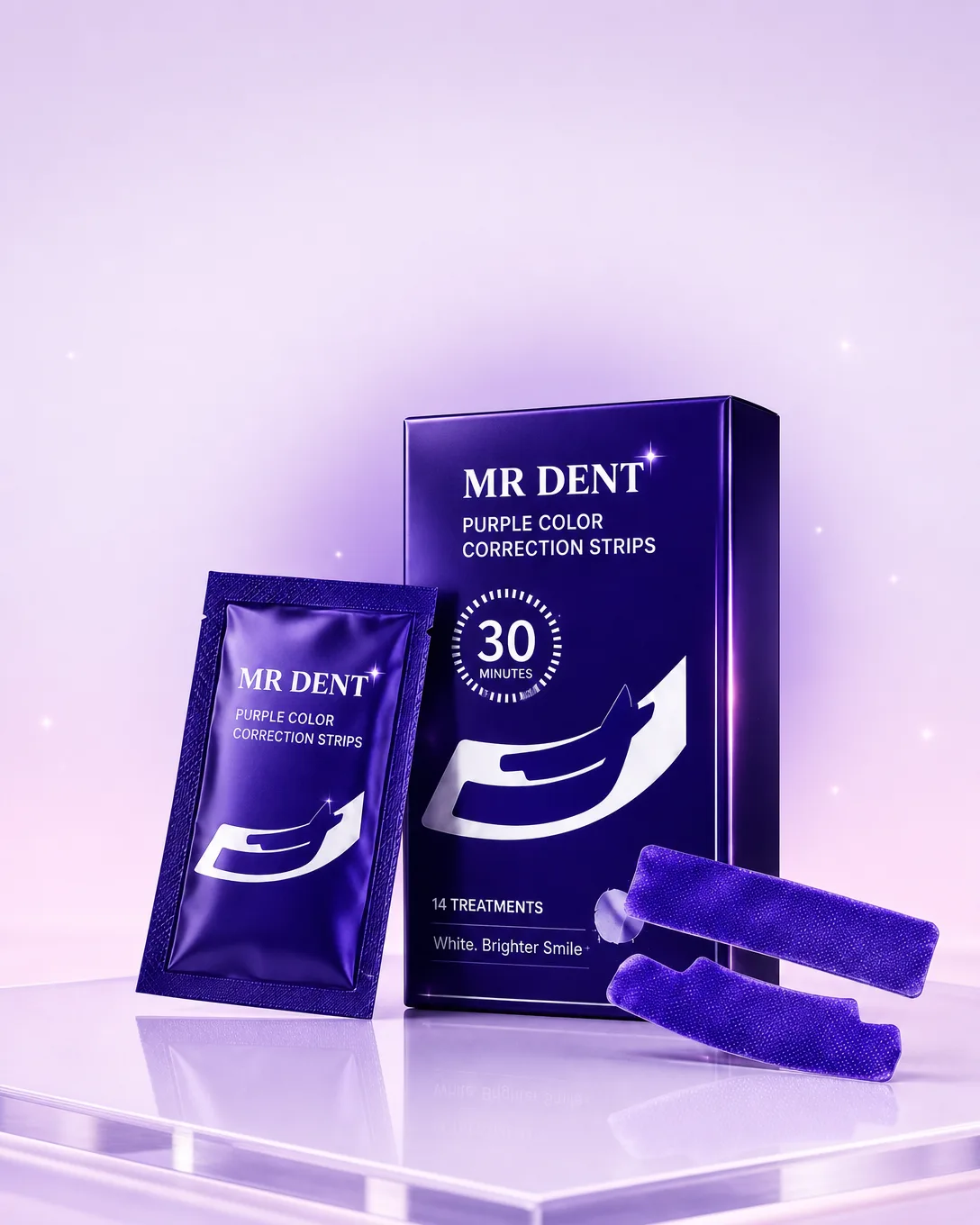 علبة شرائط MR DENT البنفسجية مع كيس فردي وشريطين